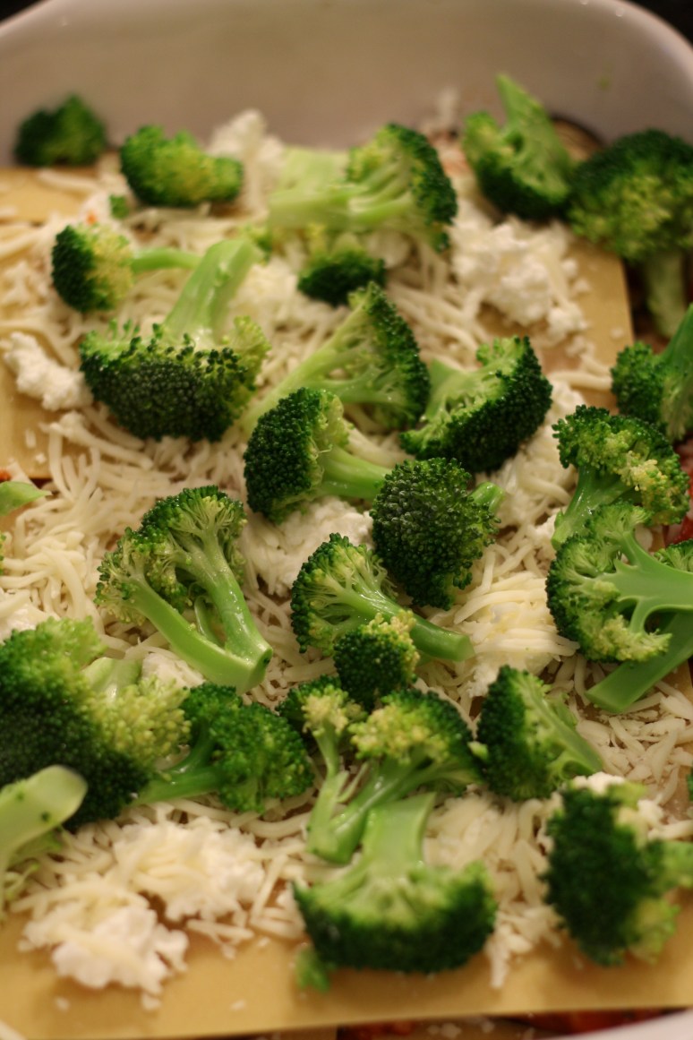 Second layer with steamed broccoli